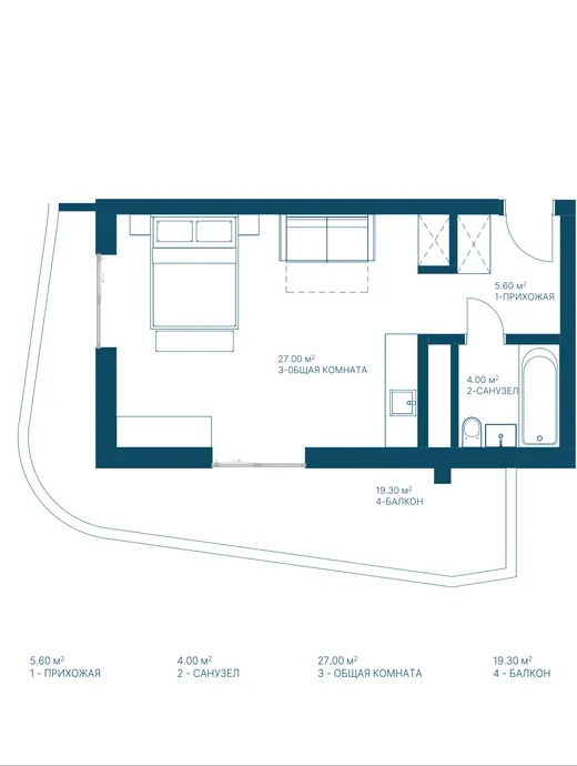Планировка апартамента №526, 55.9 м²